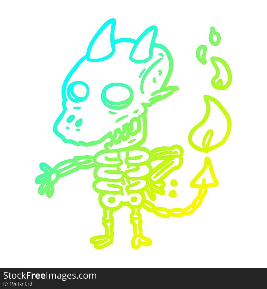 cold gradient line drawing of a spooky skeleton demon