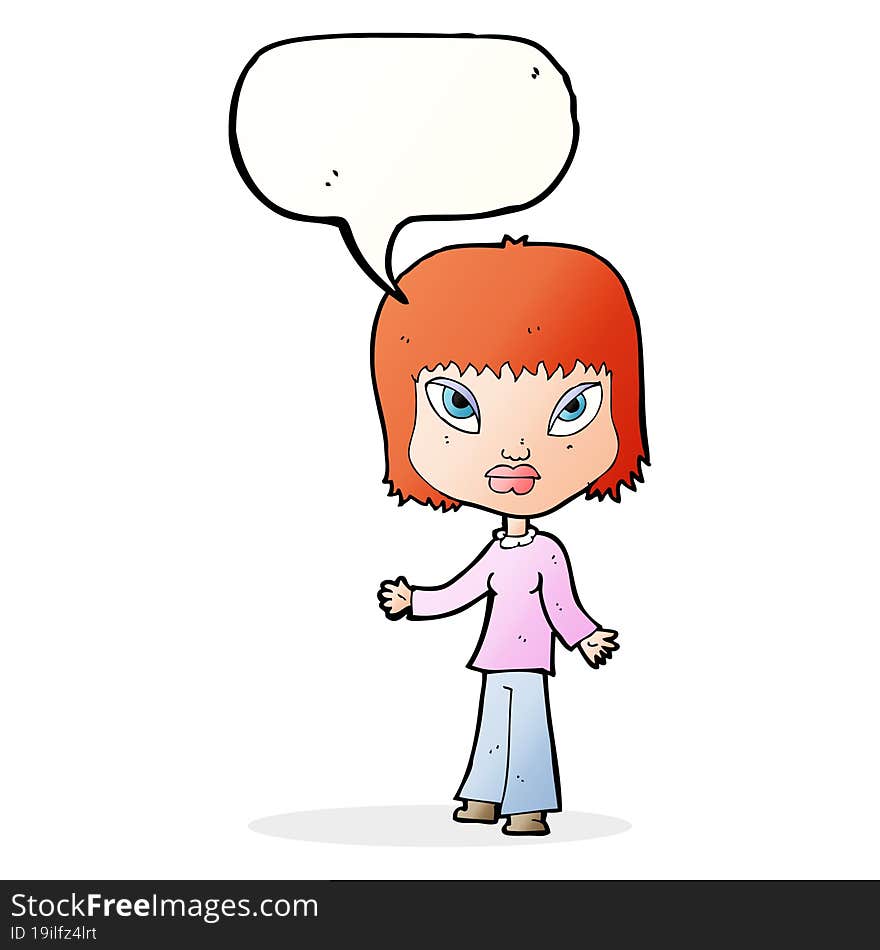 Cartoon Woman With Open Arms With Speech Bubble