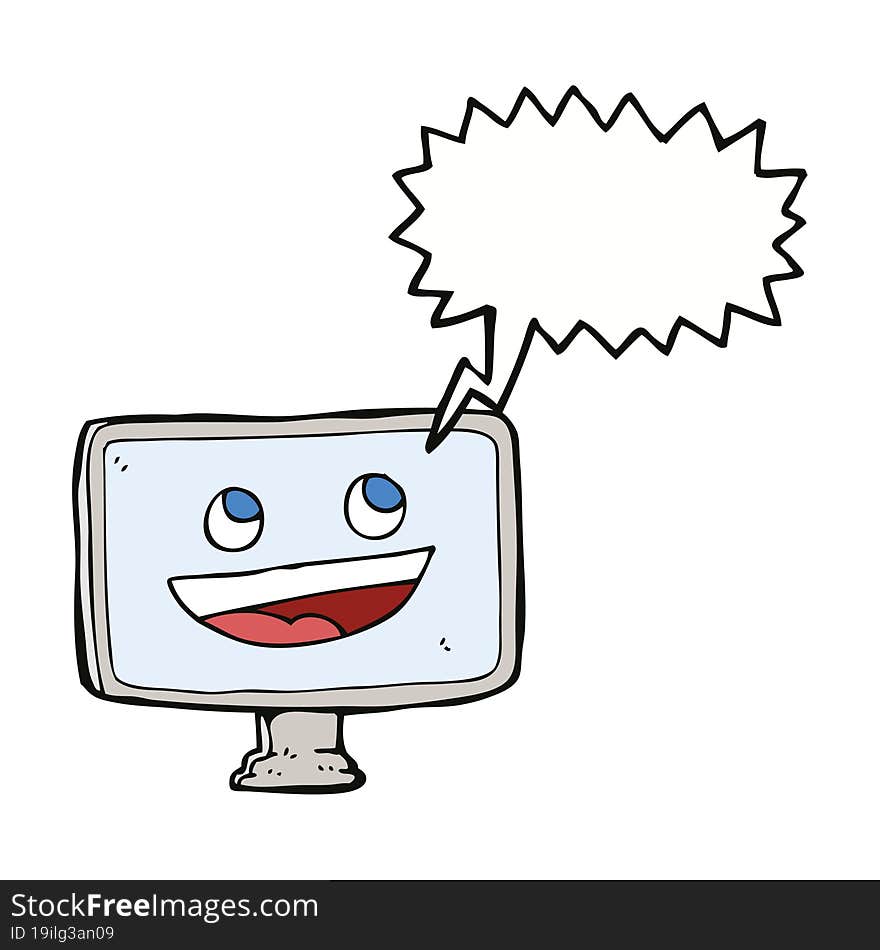 cartoon computer screen with speech bubble