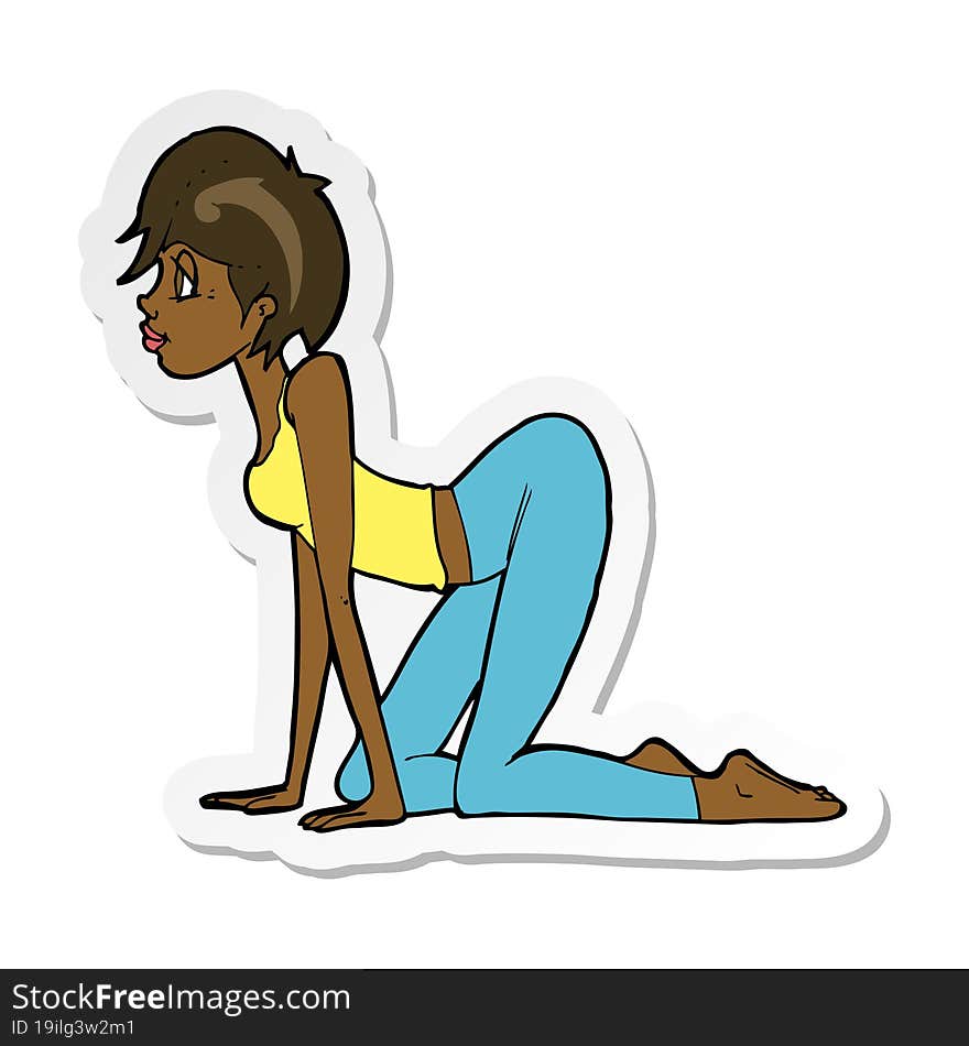 sticker of a cartoon sexy woman on all fours