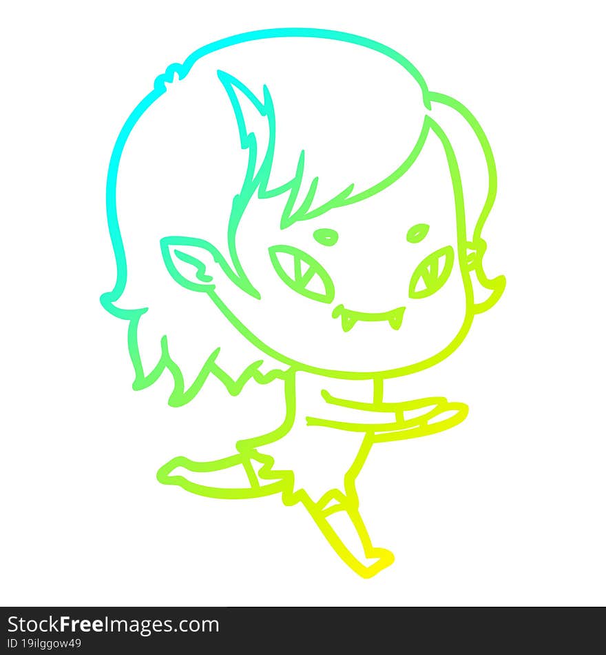 cold gradient line drawing cartoon friendly vampire girl running