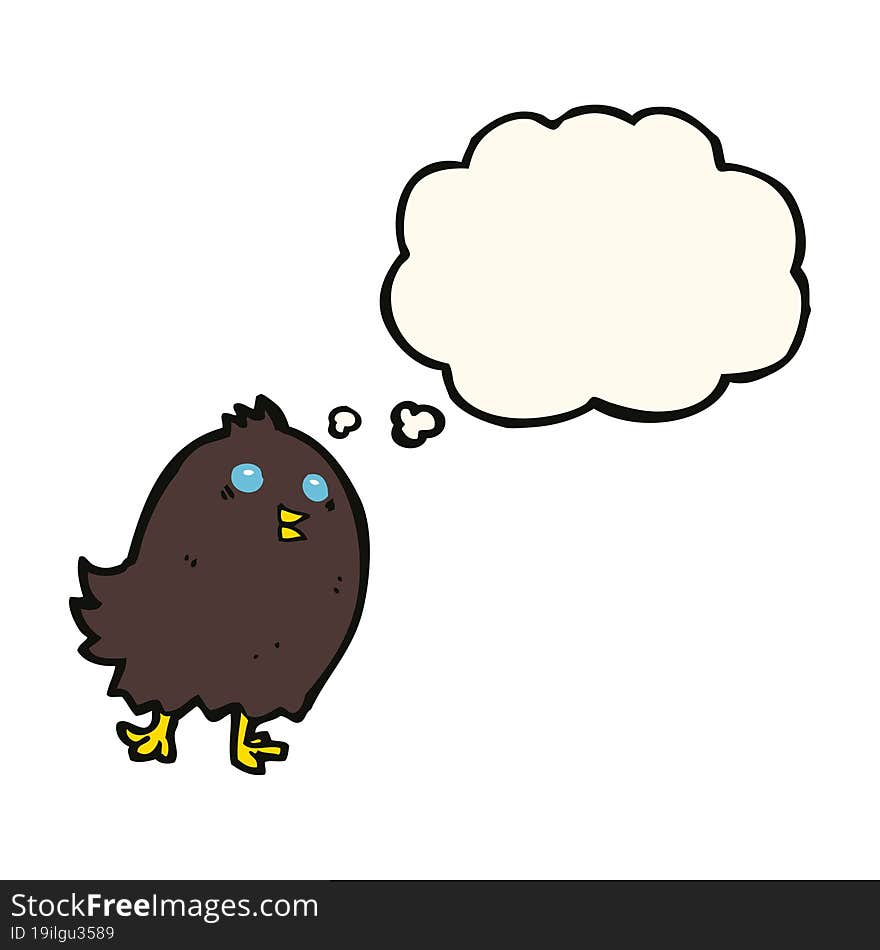 cartoon spooky black bird with thought bubble