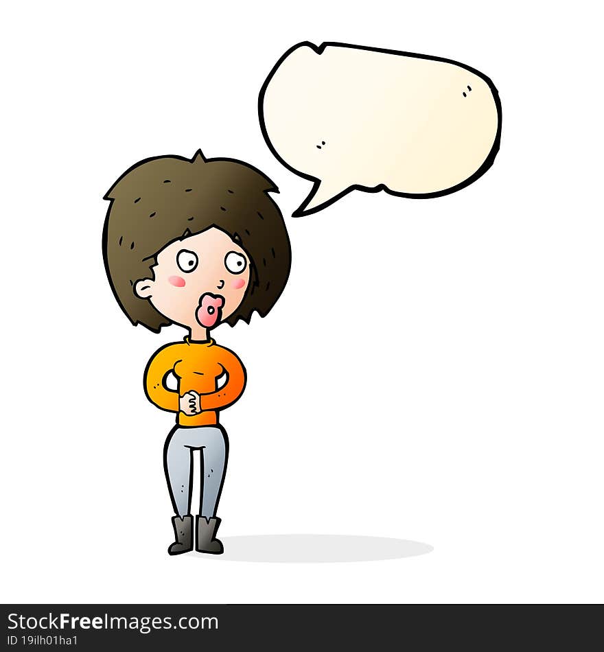 Cartoon Surprised Woman With Speech Bubble