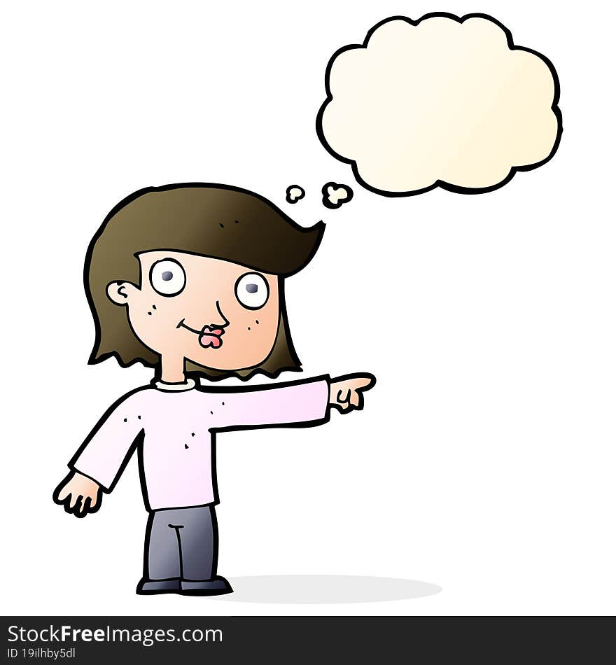 Cartoon Pointing Person With Thought Bubble