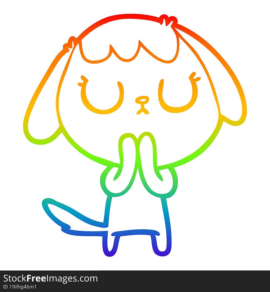 Rainbow Gradient Line Drawing Cute Cartoon Dog