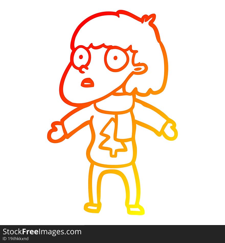 warm gradient line drawing of a surprised christmas person