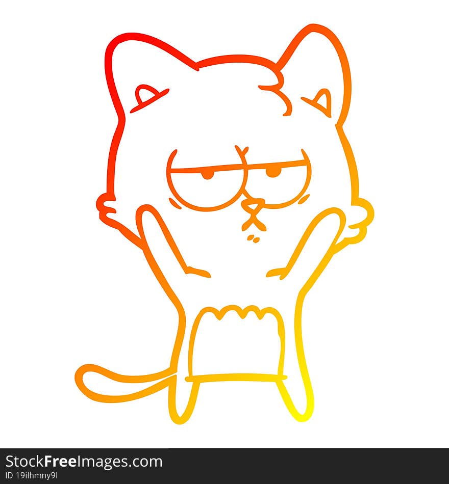 warm gradient line drawing of a bored cartoon cat