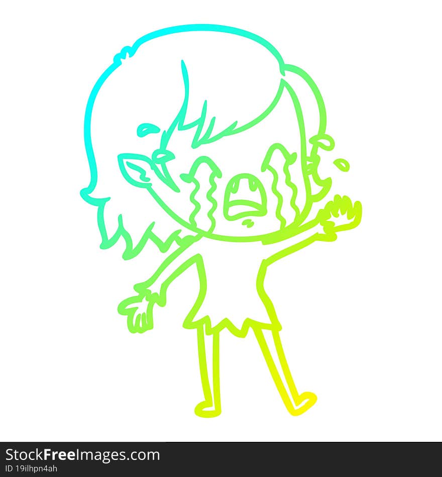 cold gradient line drawing cartoon crying vampire girl