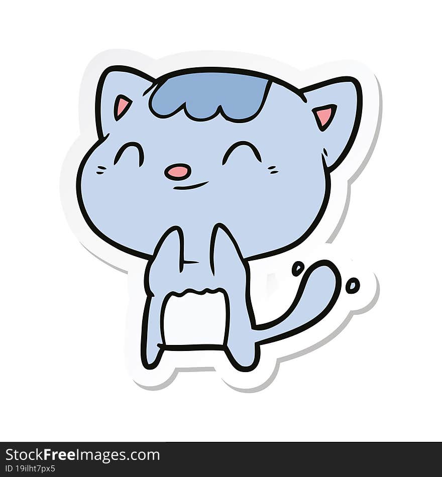 Sticker Of A Cartoon Happy Cat