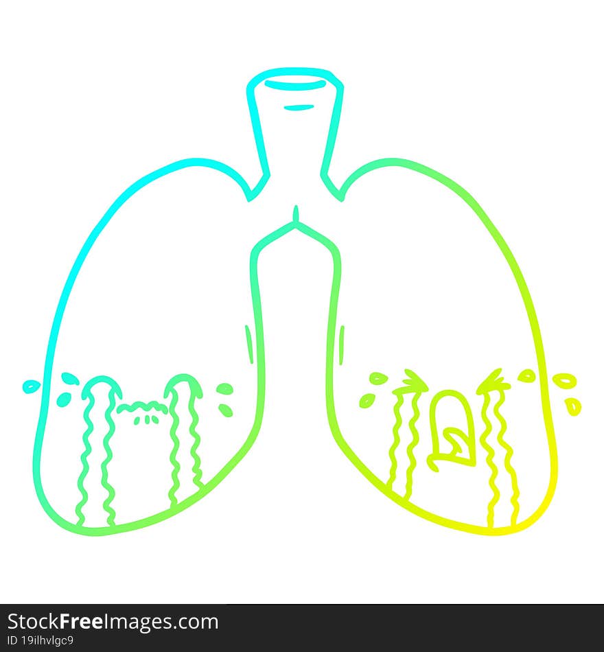 cold gradient line drawing cartoon lungs crying