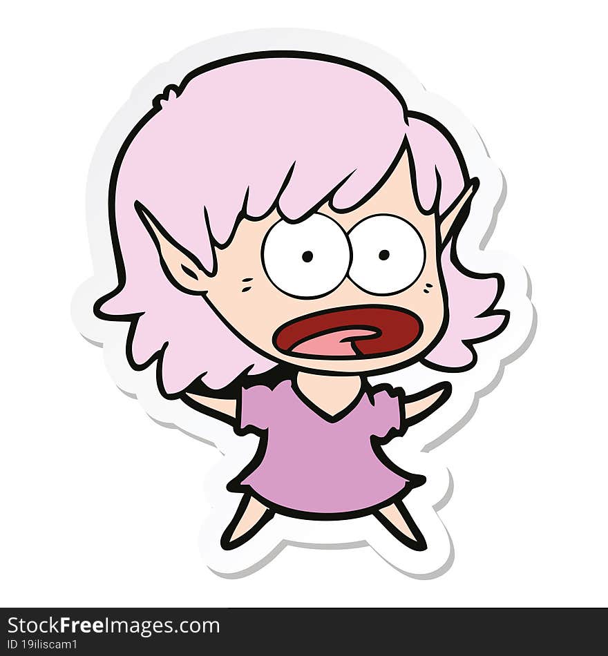 sticker of a cartoon shocked elf girl