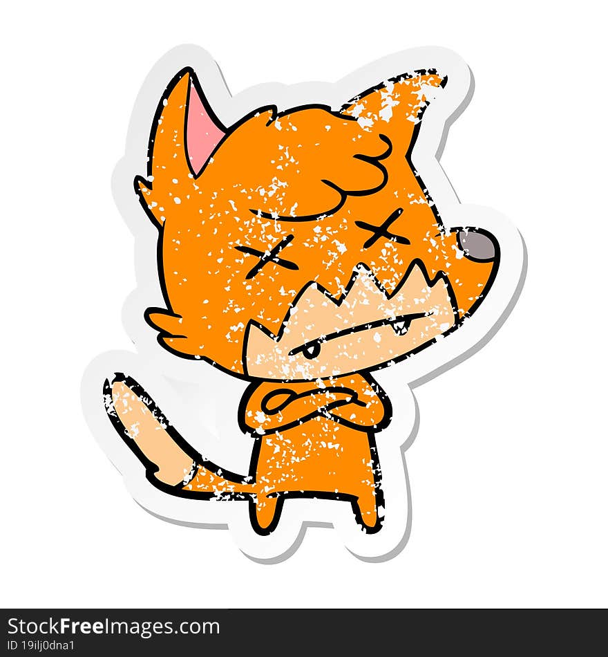 distressed sticker of a cartoon dead fox