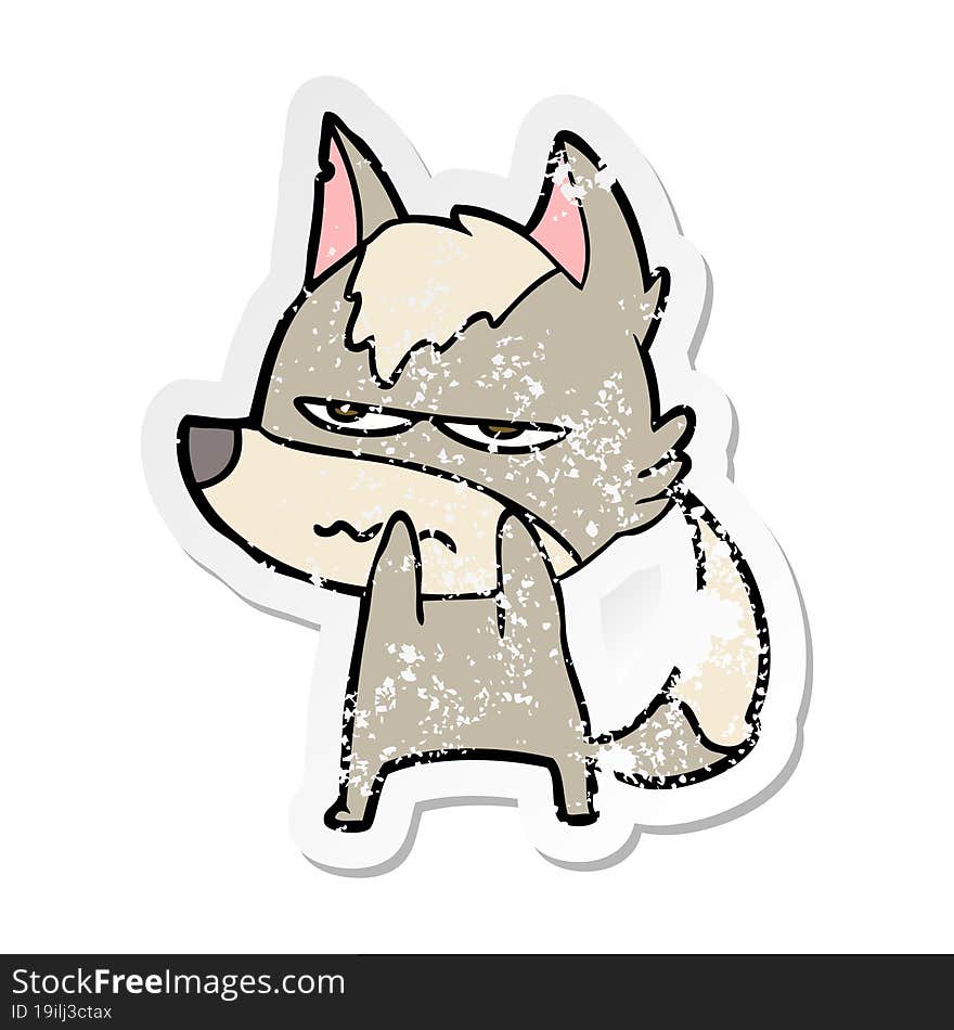 distressed sticker of a cartoon annoyed wolf