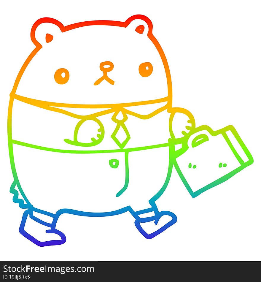 rainbow gradient line drawing cartoon bear in work clothes