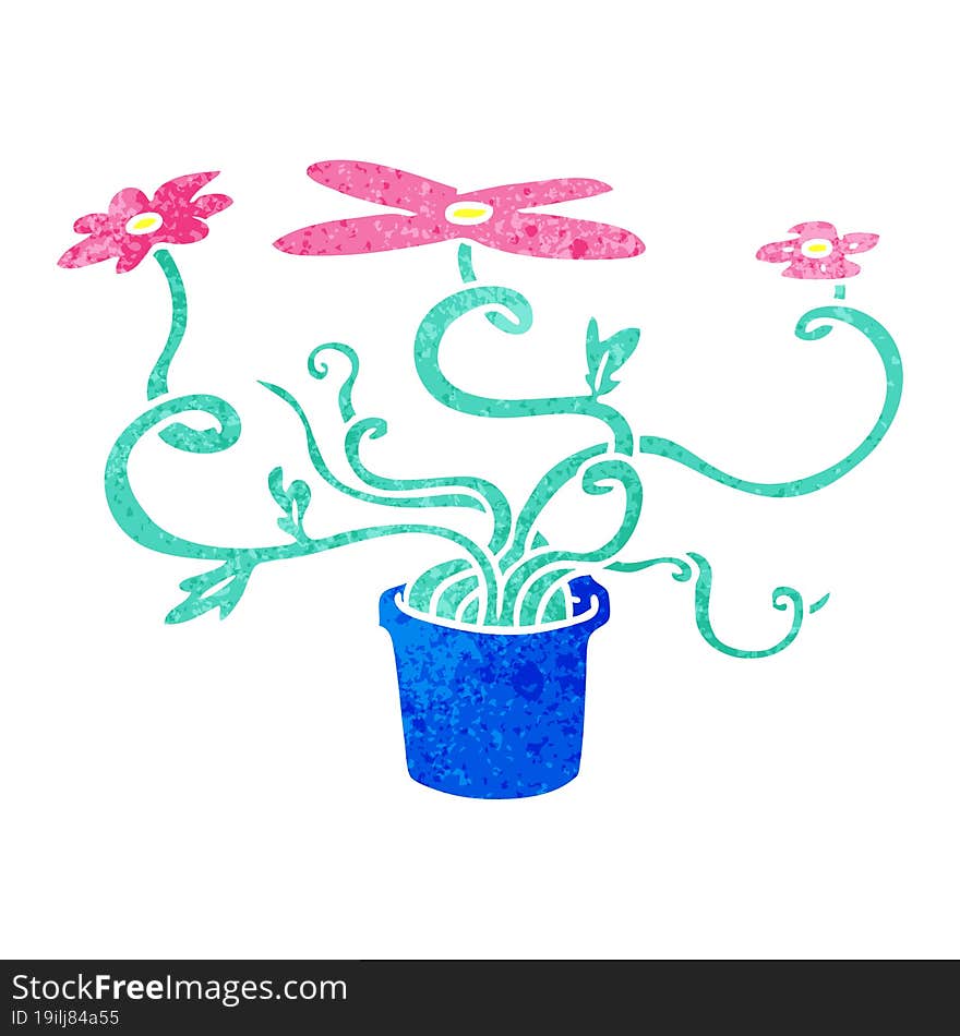 retro cartoon doodle of a flower plant