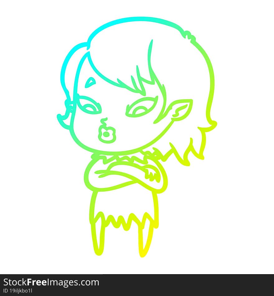 cold gradient line drawing cute cartoon vampire girl