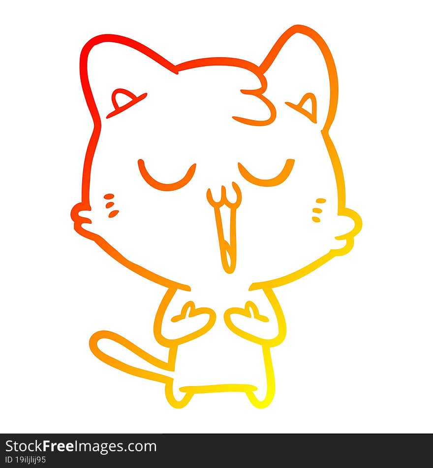 Warm Gradient Line Drawing Cartoon Cat Singing