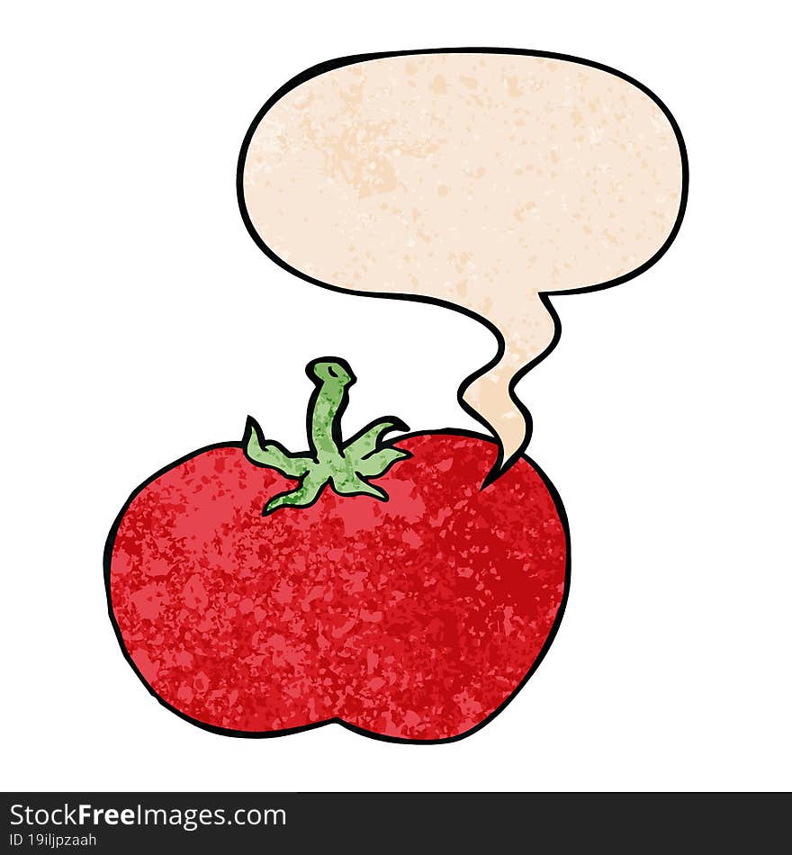 cartoon tomato and speech bubble in retro texture style