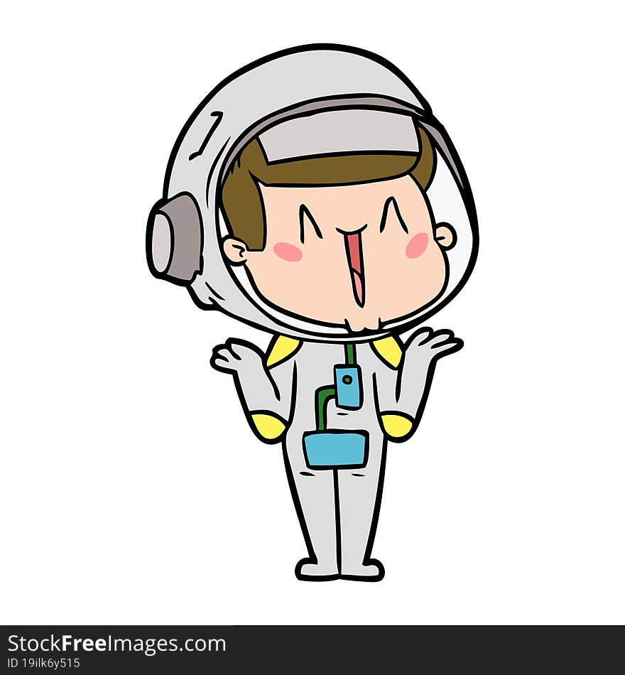 happy cartoon astronaut shrugging shoulders. happy cartoon astronaut shrugging shoulders