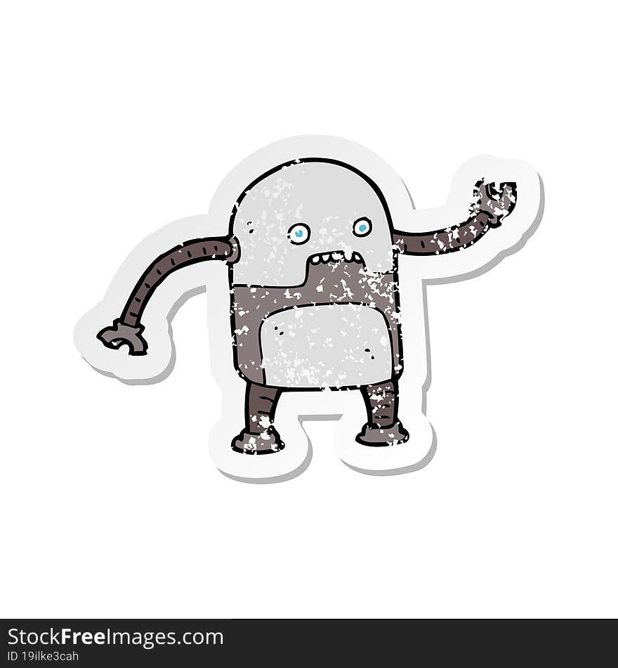 retro distressed sticker of a funny cartoon robot