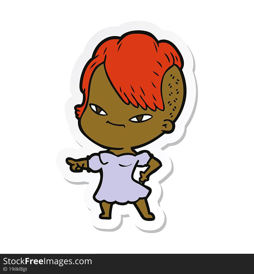 Sticker Of A Cute Cartoon Girl With Hipster Haircut