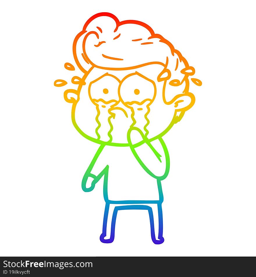 rainbow gradient line drawing cartoon crying man