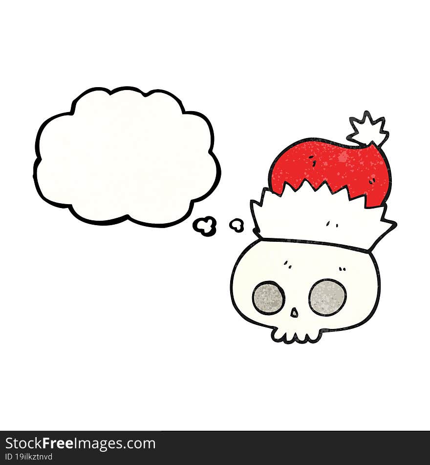 thought bubble textured cartoon skull wearing christmas hat