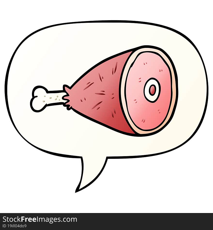 cooked cartoon leg of meat and speech bubble in smooth gradient style