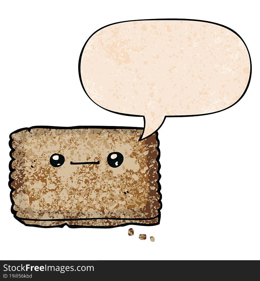 cartoon biscuit and speech bubble in retro texture style