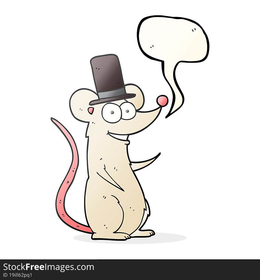 freehand drawn speech bubble cartoon mouse in top hat