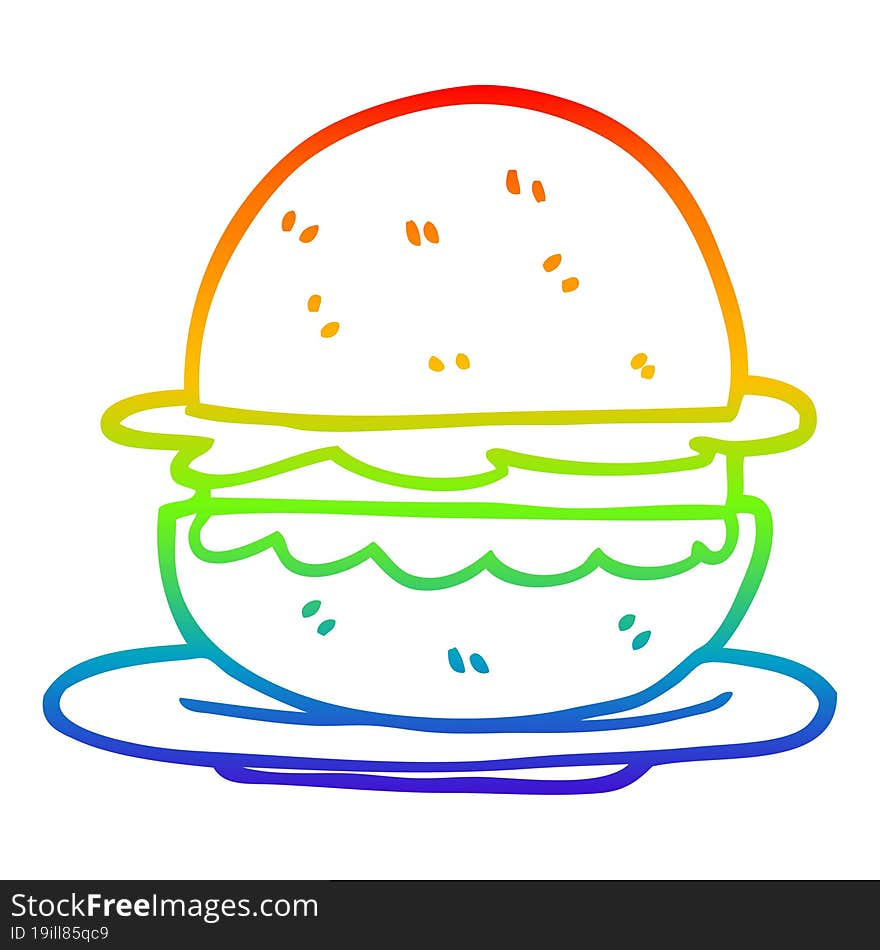 rainbow gradient line drawing cartoon burger