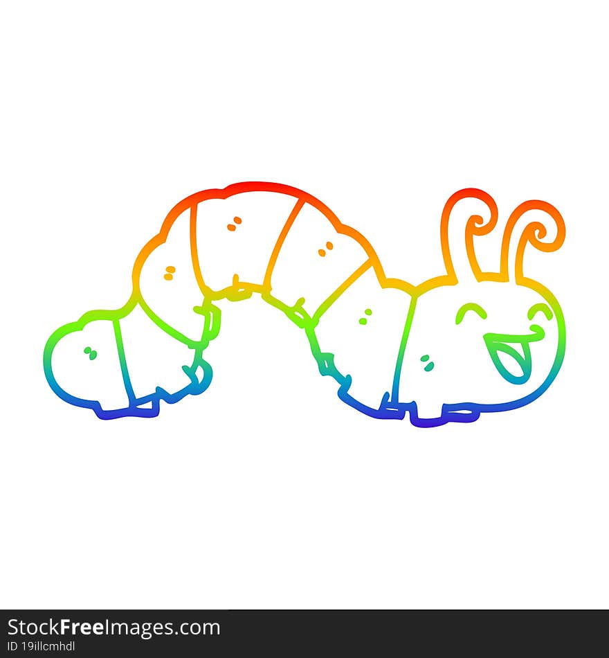 rainbow gradient line drawing of a cute cartoon caterpillar