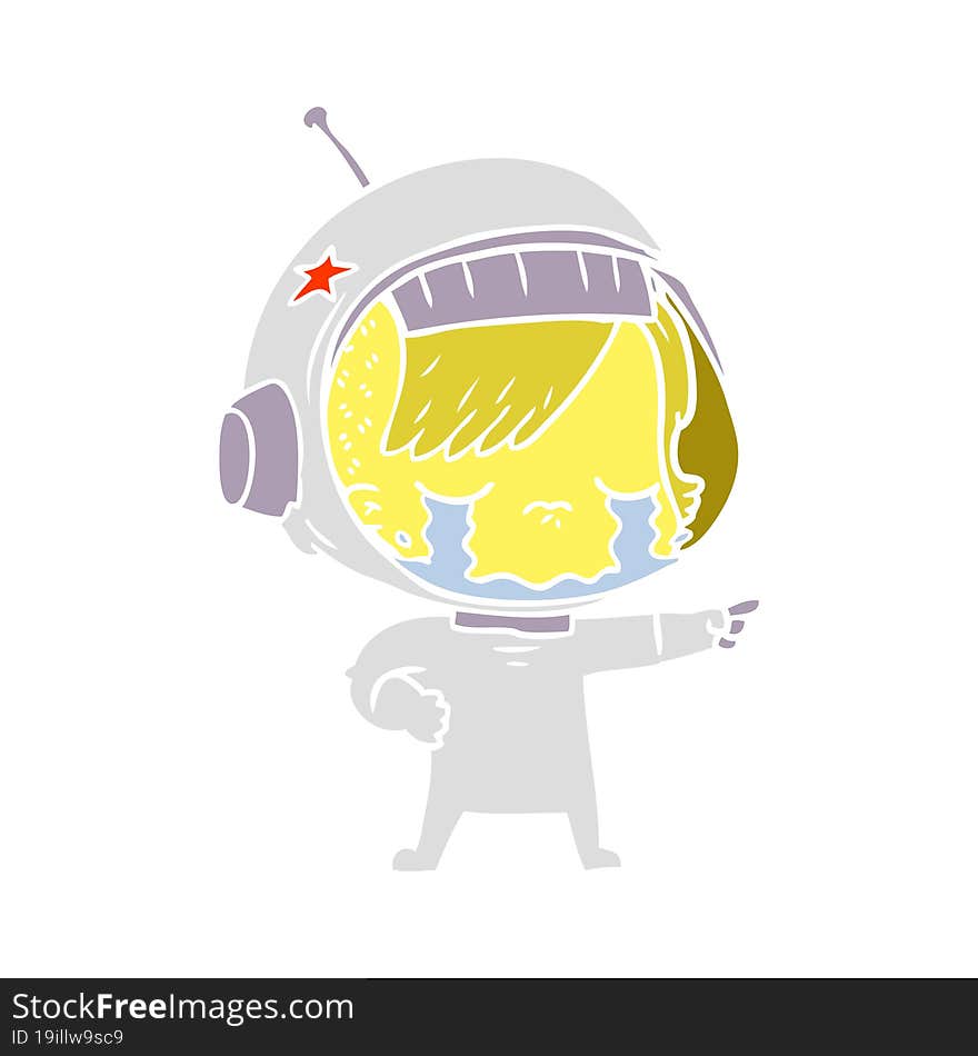 Flat Color Style Cartoon Crying Astronaut Girl