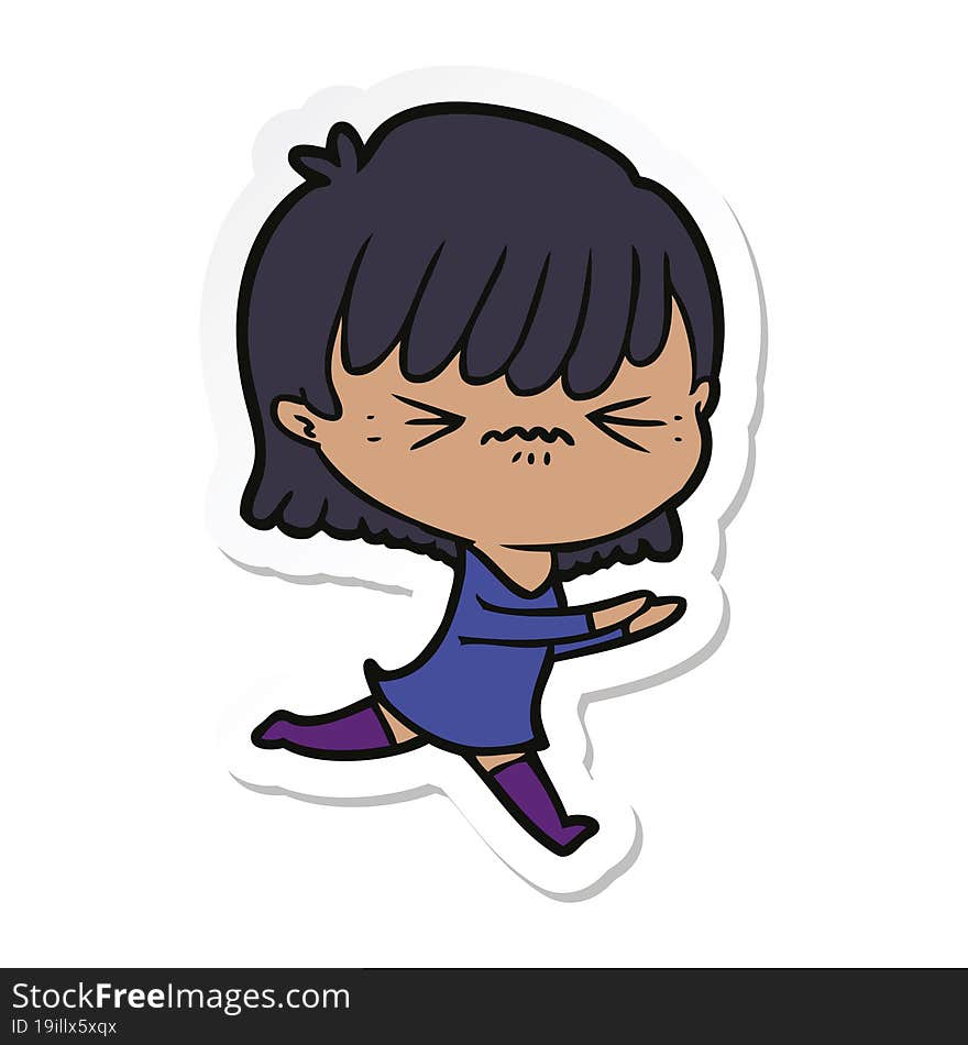 sticker of a annoyed cartoon girl