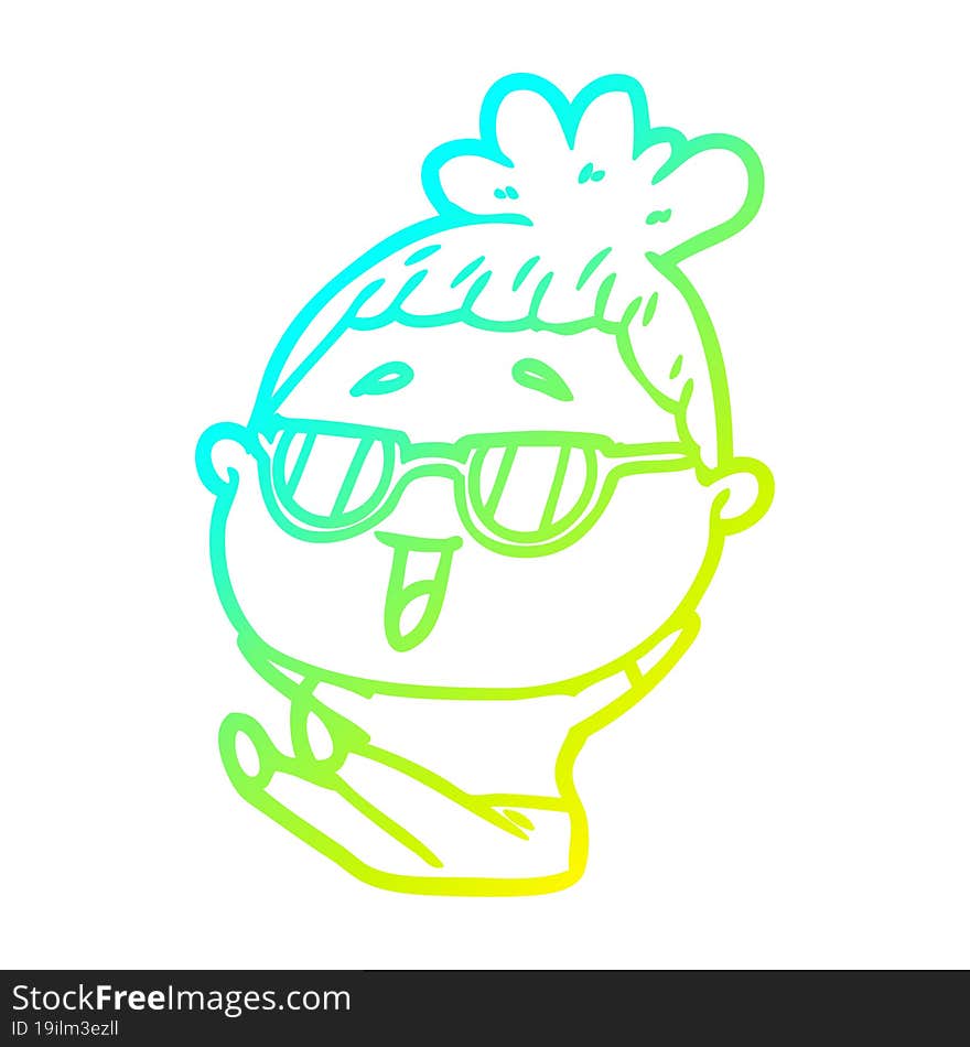 cold gradient line drawing cartoon happy woman wearing spectacles