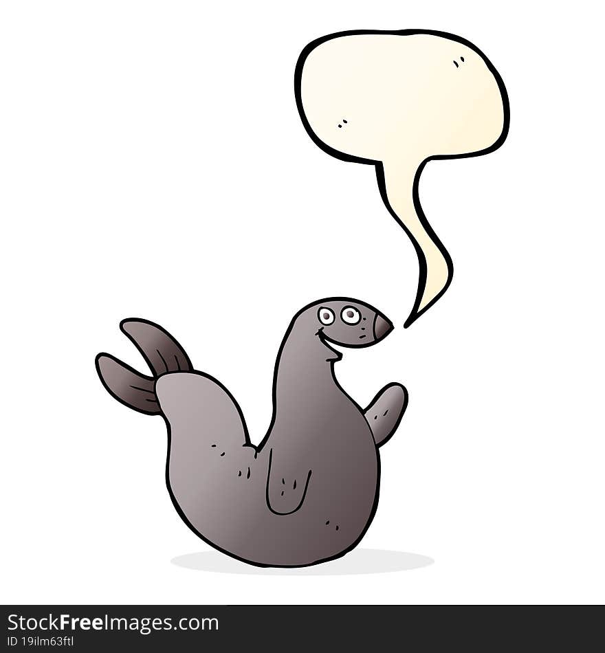 cartoon happy seal with speech bubble