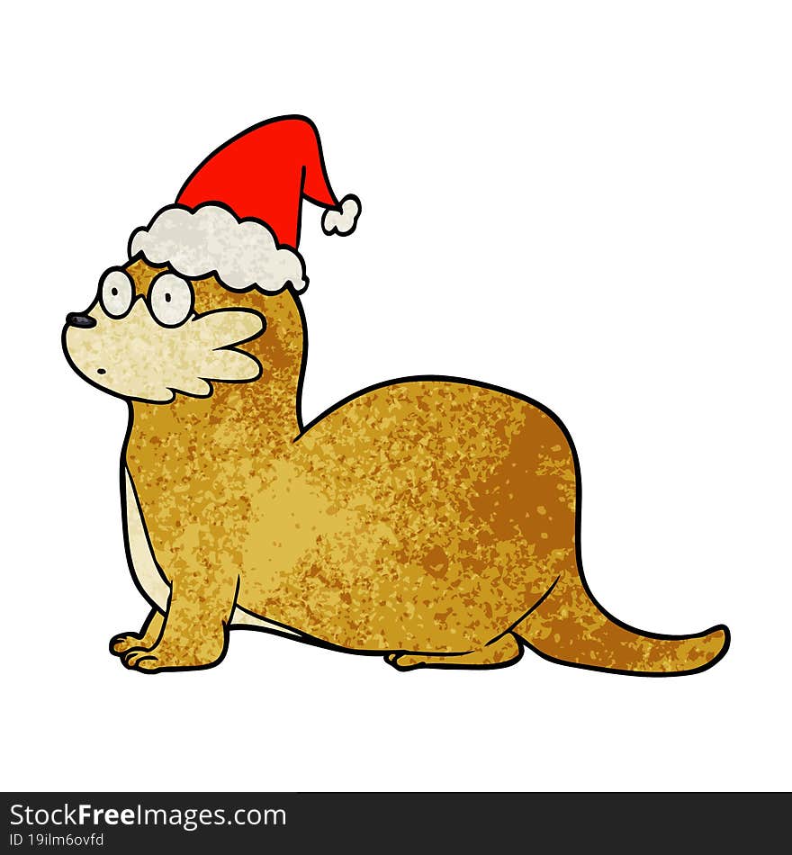 textured cartoon of a otter wearing santa hat