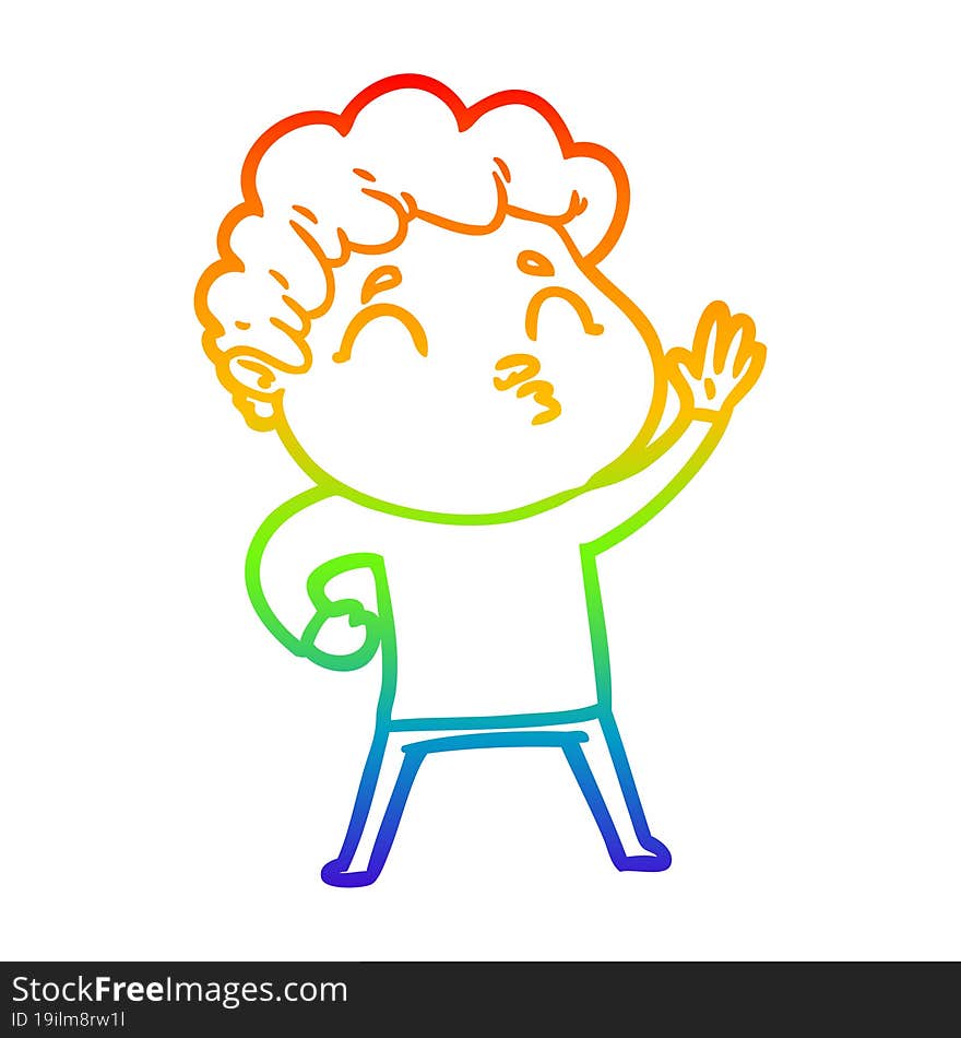 rainbow gradient line drawing cartoon man pouting