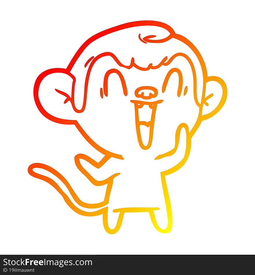 warm gradient line drawing cartoon laughing monkey