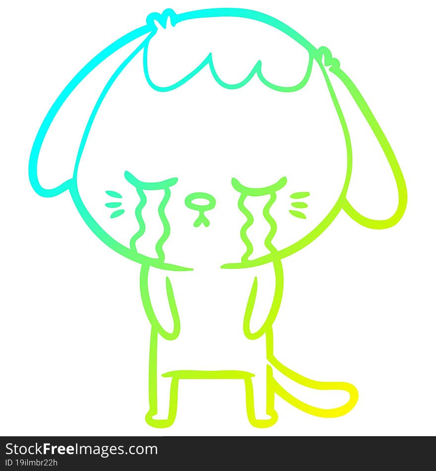 cold gradient line drawing of a cute puppy crying cartoon