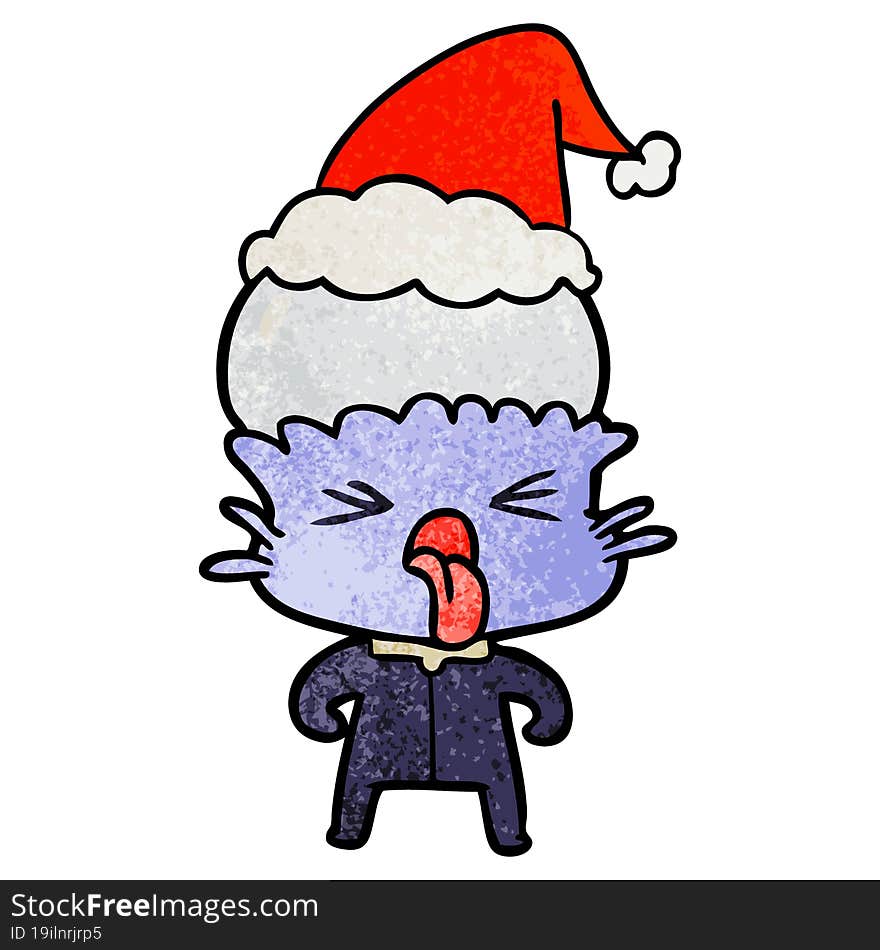 weird textured cartoon of a alien wearing santa hat