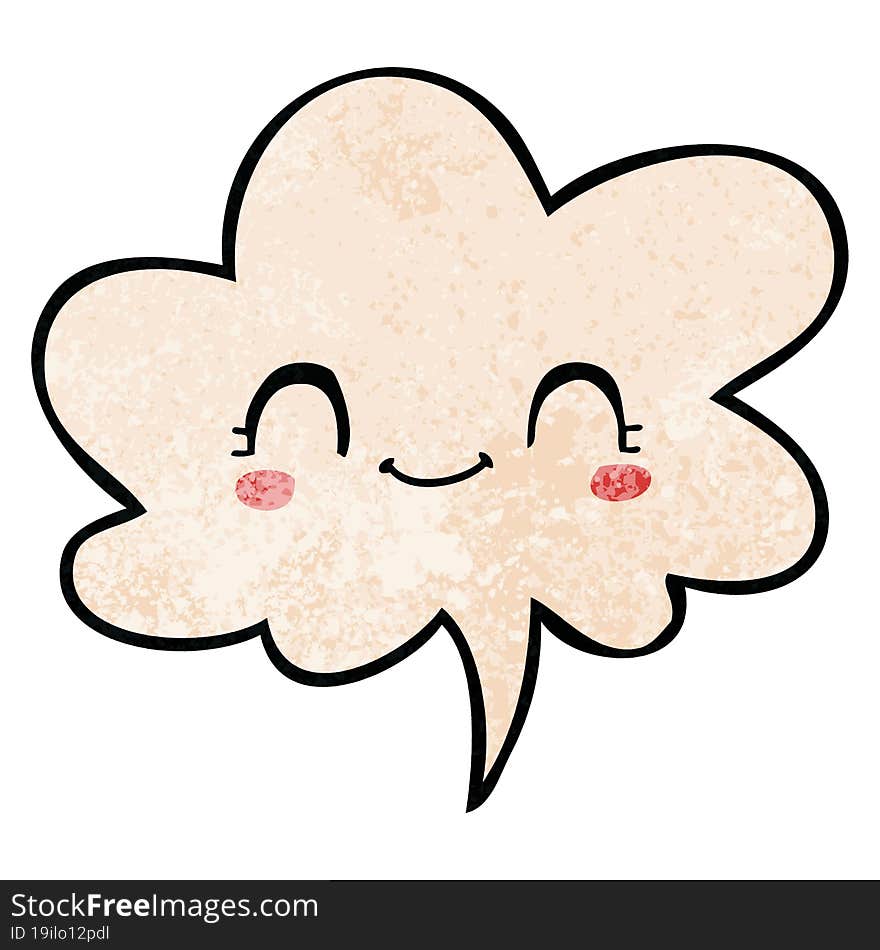 cute cartoon face with speech bubble in retro texture style