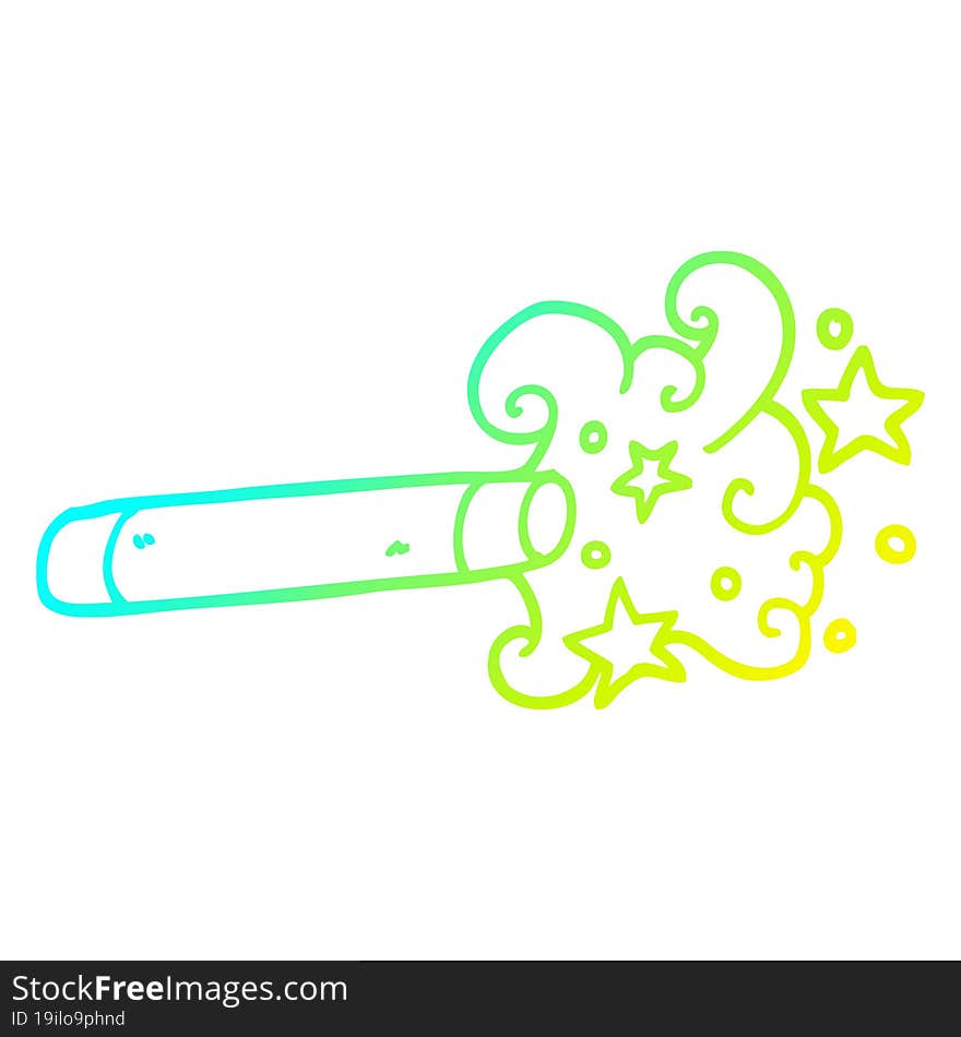 cold gradient line drawing of a cartoon magician wand