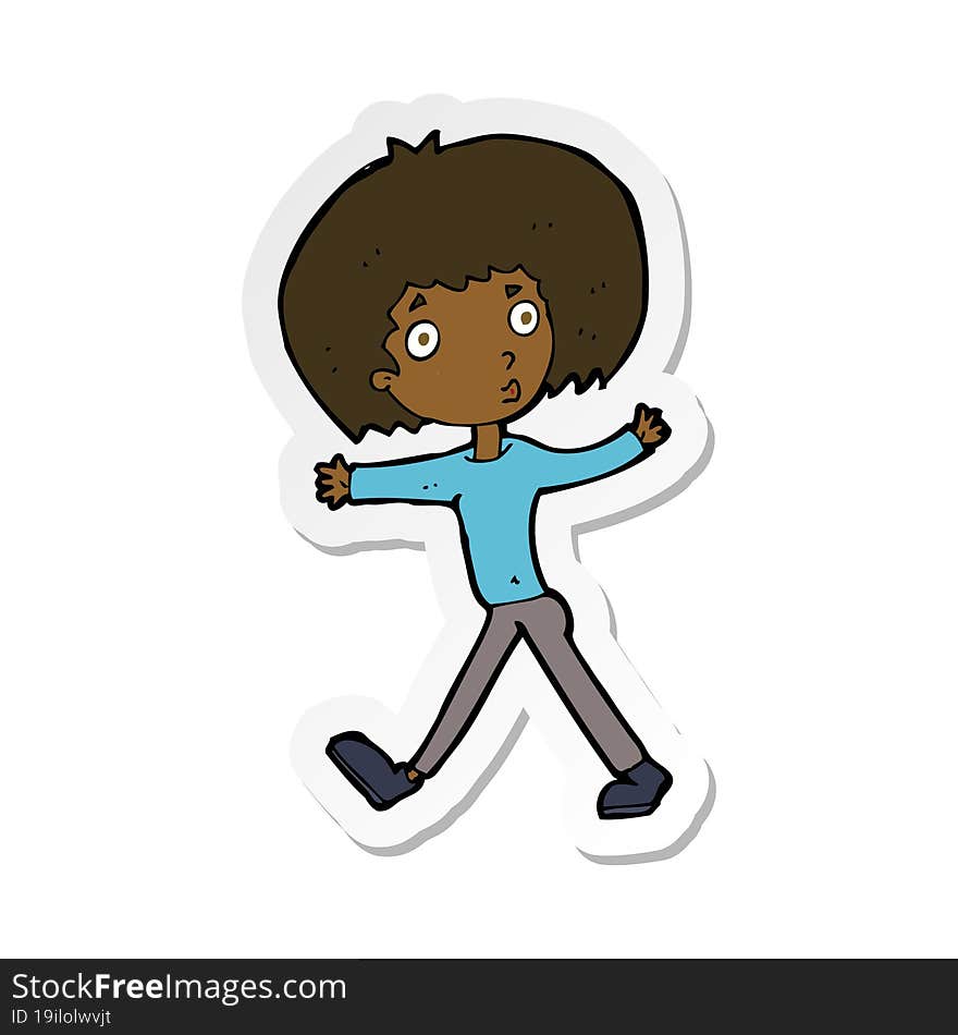 sticker of a cartoon surprised man walking