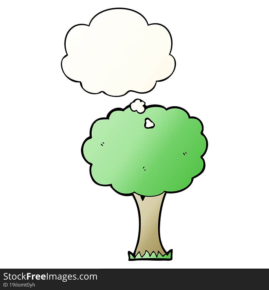 Cartoon Tree And Thought Bubble In Smooth Gradient Style