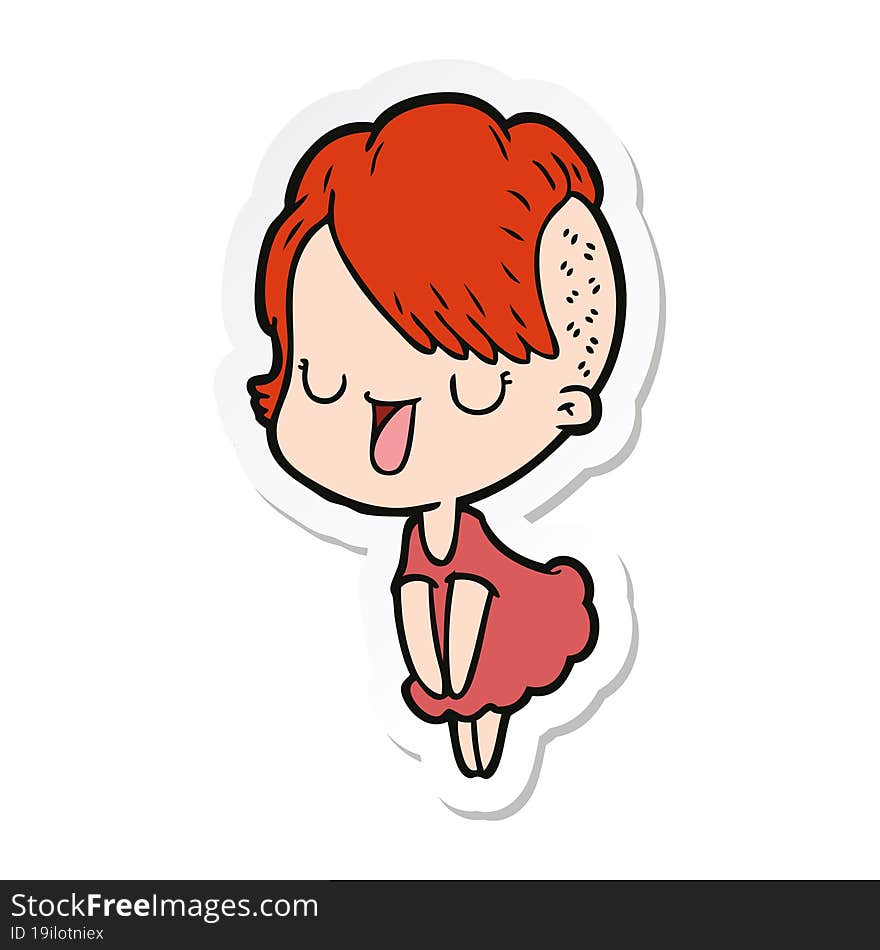 sticker of a cute cartoon girl with hipster haircut