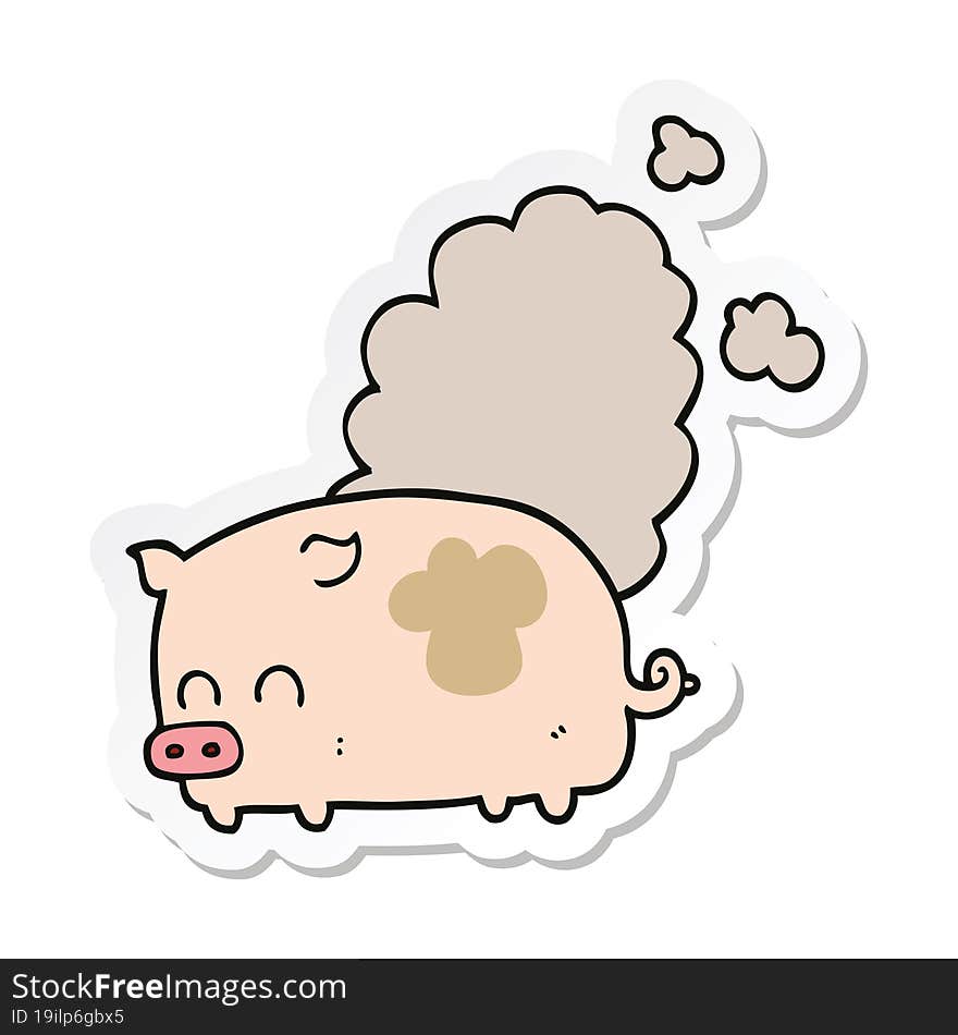 Sticker Of A Cartoon Smelly Pig