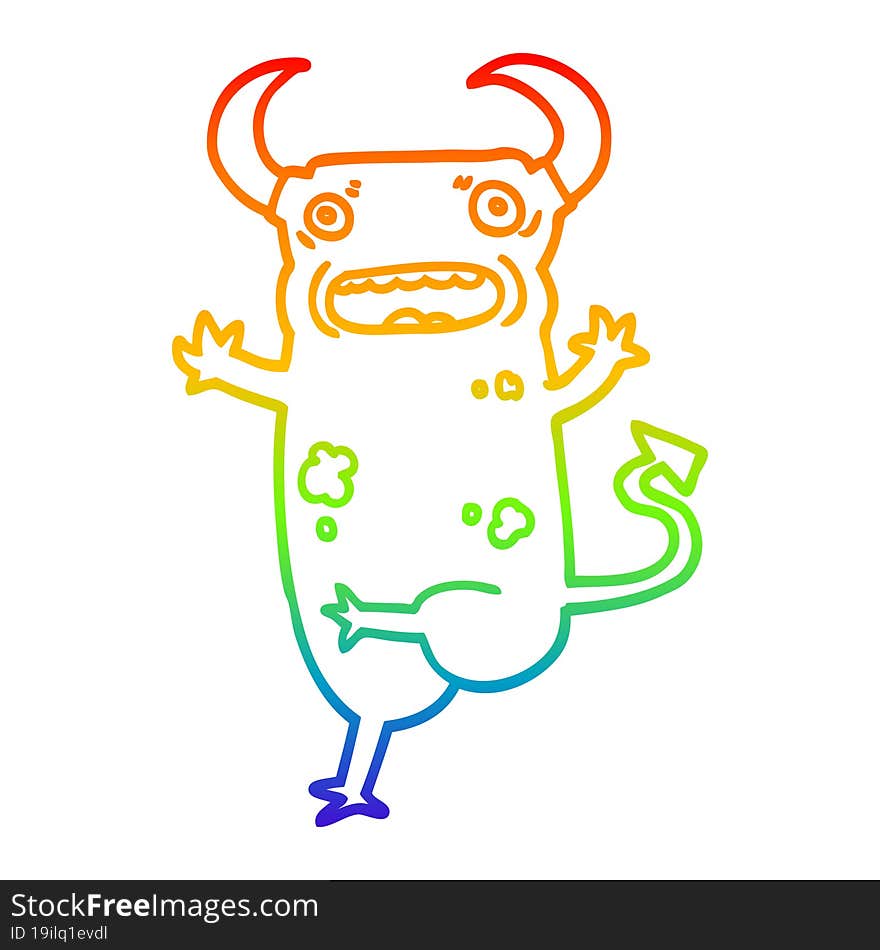 rainbow gradient line drawing of a cartoon demon