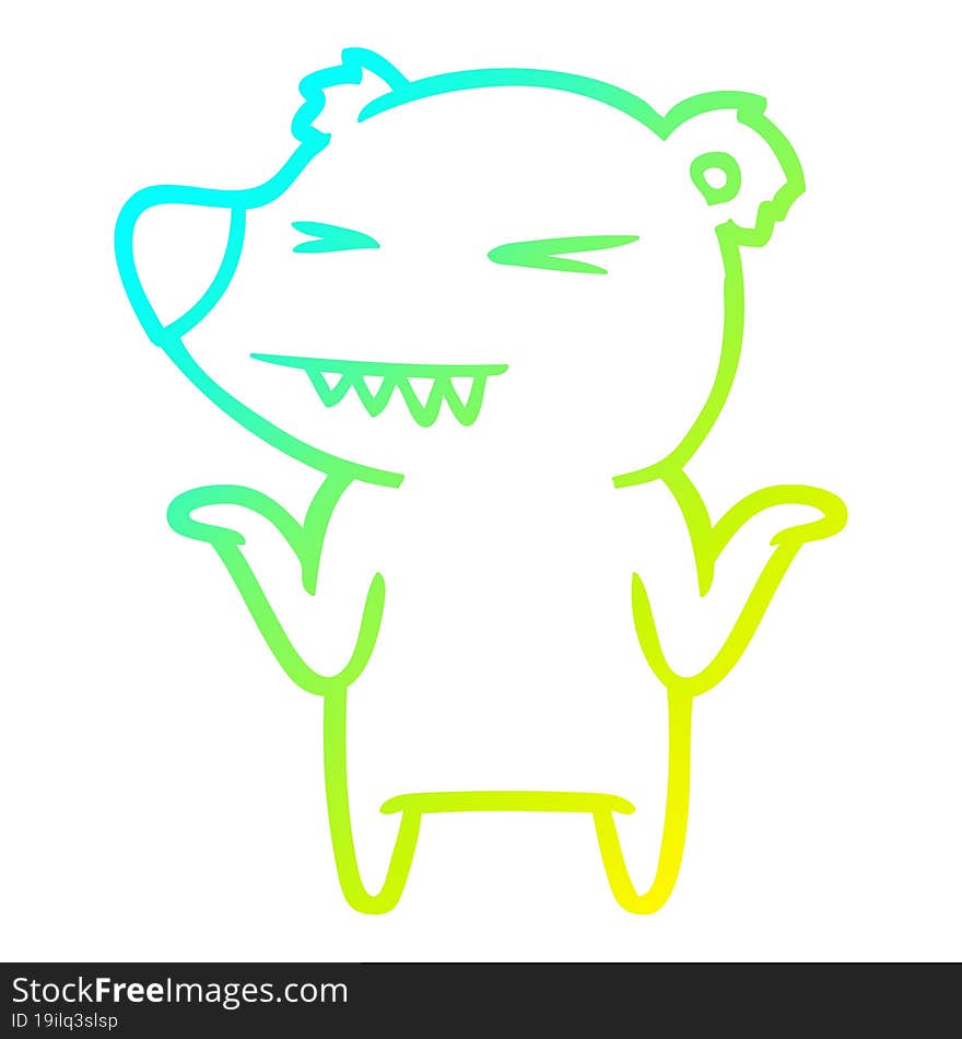 cold gradient line drawing angry polar bear cartoon shrugging shoulders