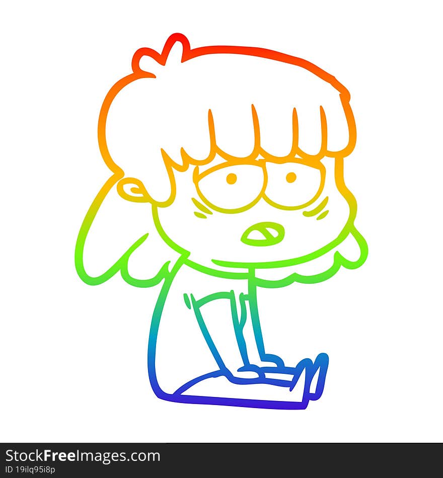 rainbow gradient line drawing cartoon tired woman